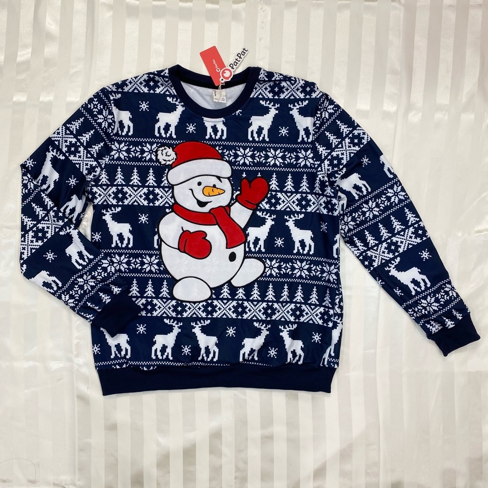 Patpat Snowman Reindeer Xmas Navy Blue Long Sleeve Women Sweatshirt, Size M